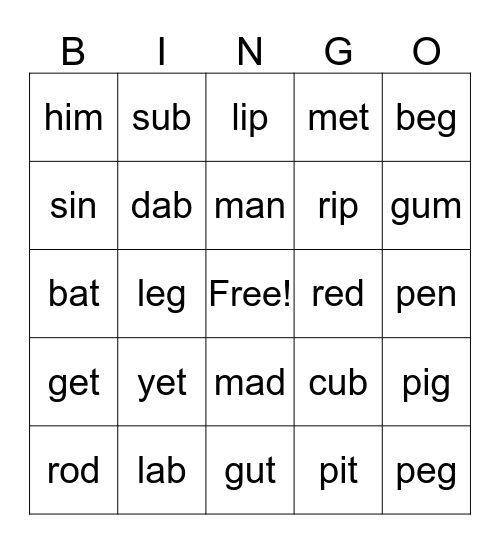 CVC Bingo Card