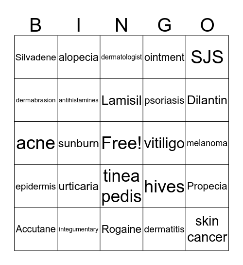 Integumentary System Bingo Card