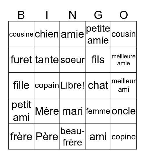 Famille française Bingo Card