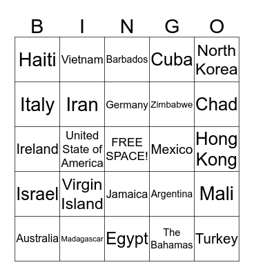 FLAGS OF THE WORLD Bingo Card