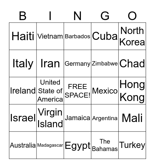 FLAGS OF THE WORLD Bingo Card