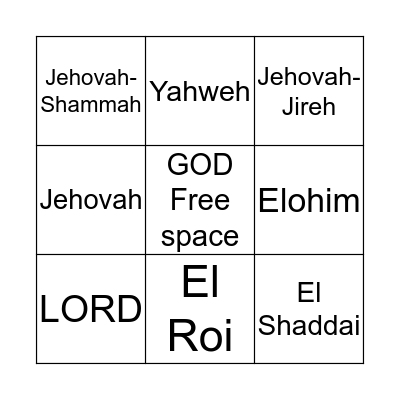 Names of God Bingo Card