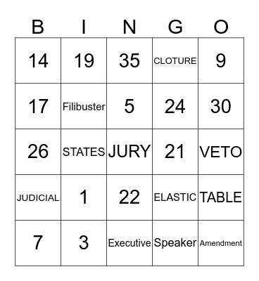 Constitutional Bingo Card