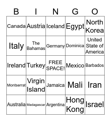 FLAGS OF THE WORLD Bingo Card
