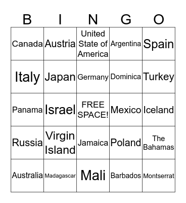 FLAGS OF THE WORLD Bingo Card