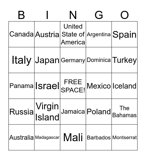 FLAGS OF THE WORLD Bingo Card