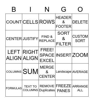 Excel Ch 1 Bingo Card
