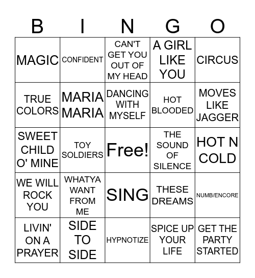 MUSICAL BINGO Card