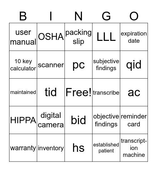 Equipment Maintenance & Supply Inventory Bingo Card