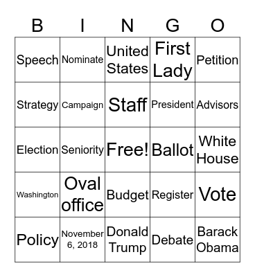 Politics Bingo Card