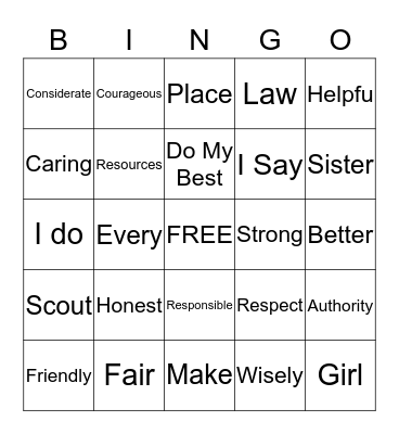 The Girl Scout Law Bingo Card