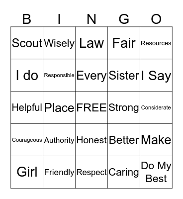 The Girl Scout Law Bingo Card