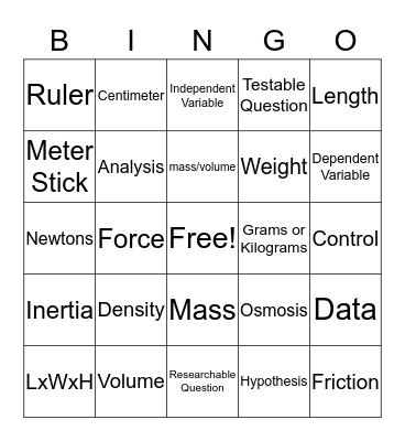 Science Review Bingo Card