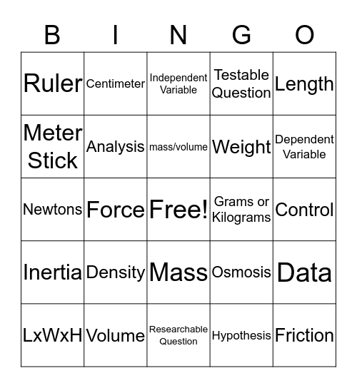 Science Review Bingo Card