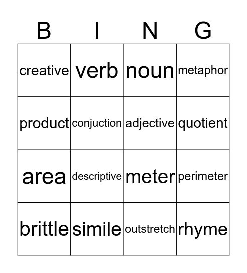 Unit 2, Week 4 Vocabulary Bingo Card