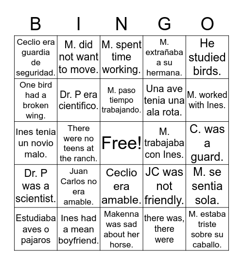 Retelling about Robo en La Noche Bingo Card