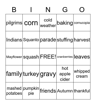 Thanksgiving Bingo Card