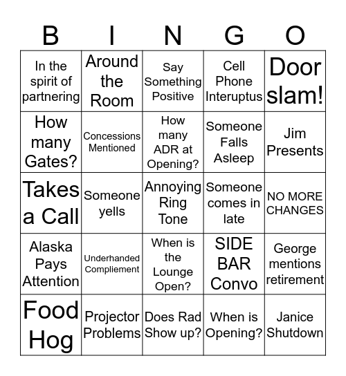 Partnership Bingo Card