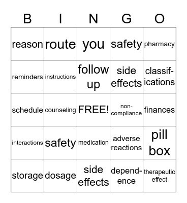 Medication Bingo Card