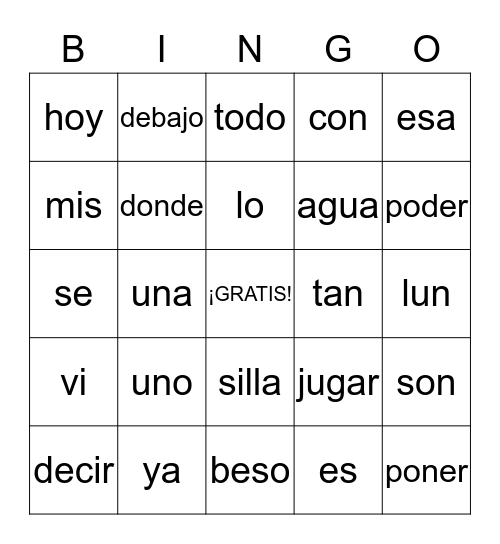 Lotería de palabras Bingo Card