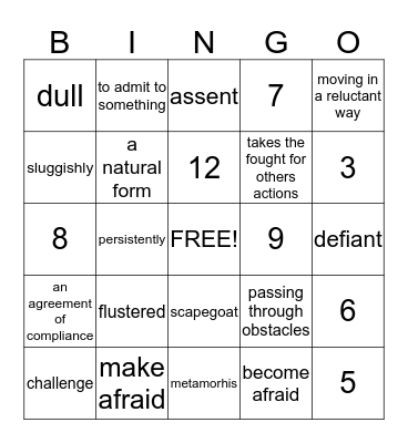 Vocabulary BINGO  Bingo Card