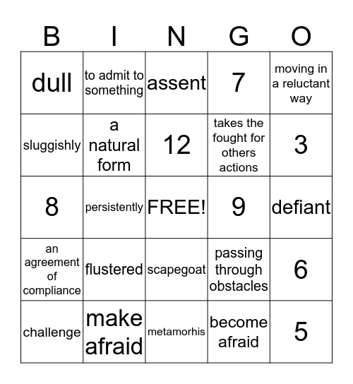 Vocabulary BINGO  Bingo Card