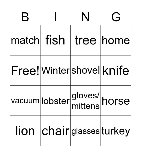 Word Associations/Inference Bingo Card