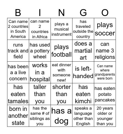 MINGLE BINGO!   Bingo Card