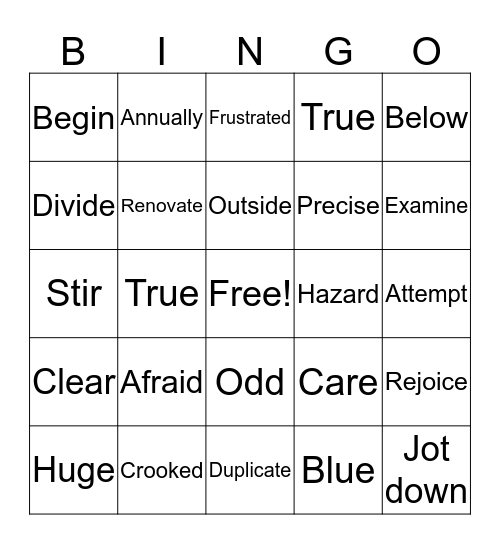 Synonyms! Bingo Card