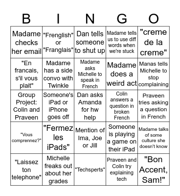 La Classe de Francais 4 Bingo Card