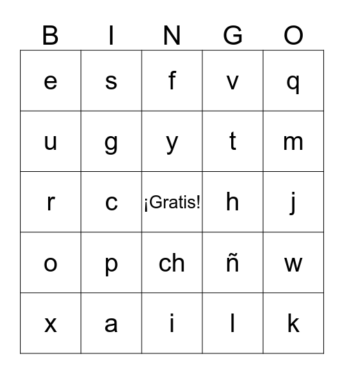 Loteria de abecedario Bingo Card