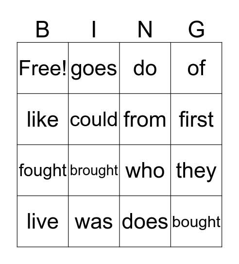 Buddy Bing Bingo Card