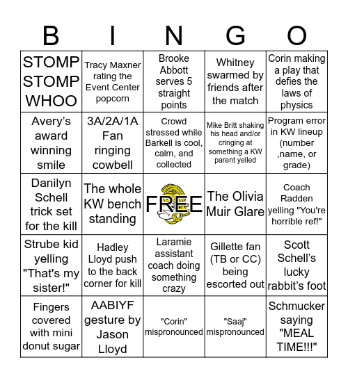 State Championship Bingo Card