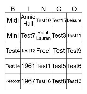 Fashion and the Movies Bingo Card