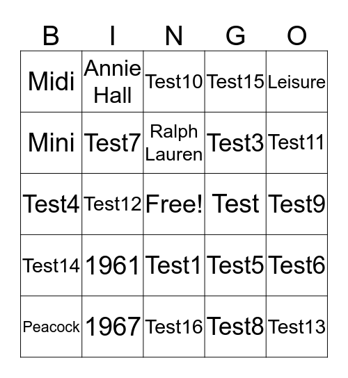 Fashion and the Movies Bingo Card