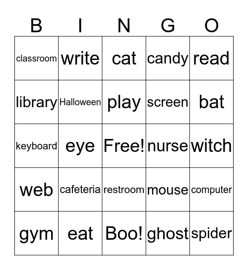 Places and Things We Do in School Bingo Card