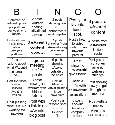 Aventri Social Media Bingo Card