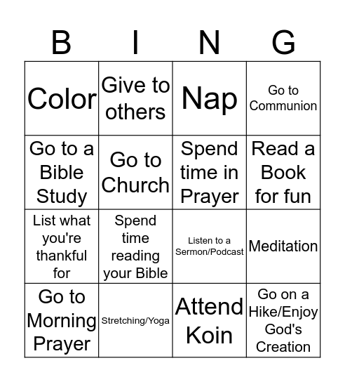 Sabbath Bingo Card