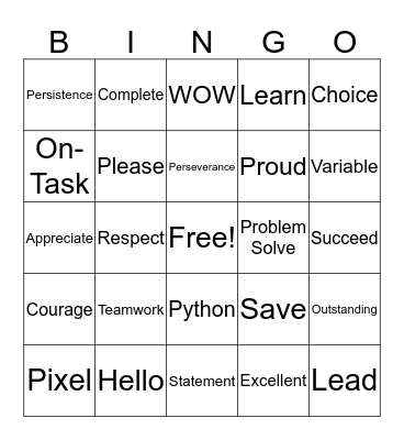 Digital Technologies Bingo Card