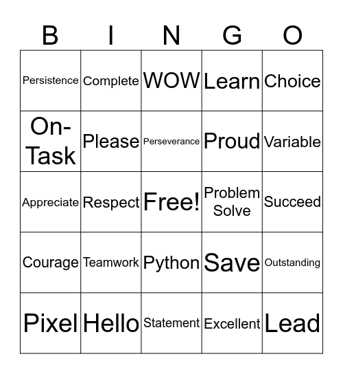 Digital Technologies Bingo Card