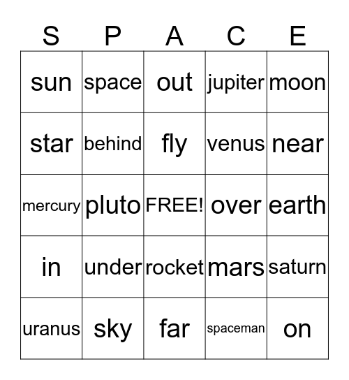 Space Bingo Card