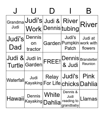 Judi's Retirement Bingo Card