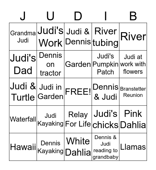 Judi's Retirement Bingo Card