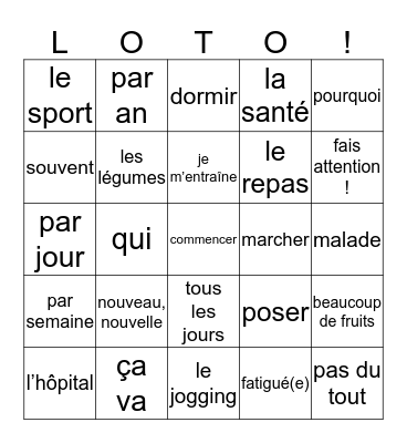 LOTO 2mh chap 2 voca AB bron C  Bingo Card