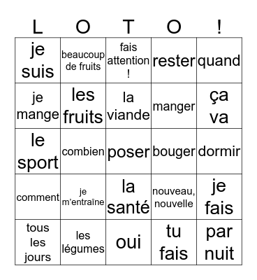 LOTO 2mh chap 2 voca AB bron C  Bingo Card