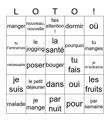 LOTO 2mh chap 2 voca AB bron C  Bingo Card