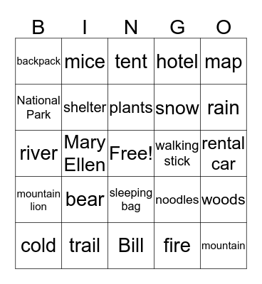 A Walk in the Woods BINGO Card