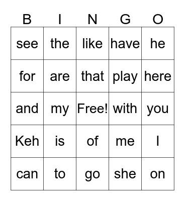 K Sight Words - Fall Bingo Card