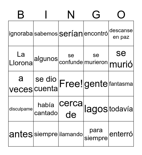 LA LLORONA 2 Bingo Card