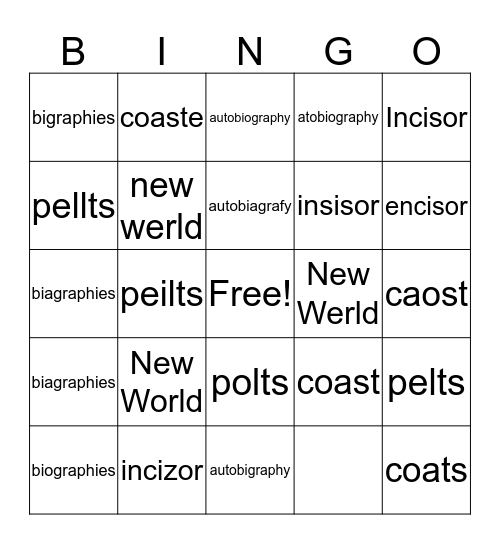 Vocabulary Bingo Card